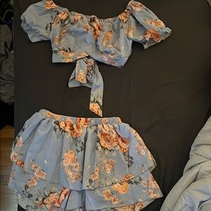 SHEIN Curve Floral Set in Blue and Peach